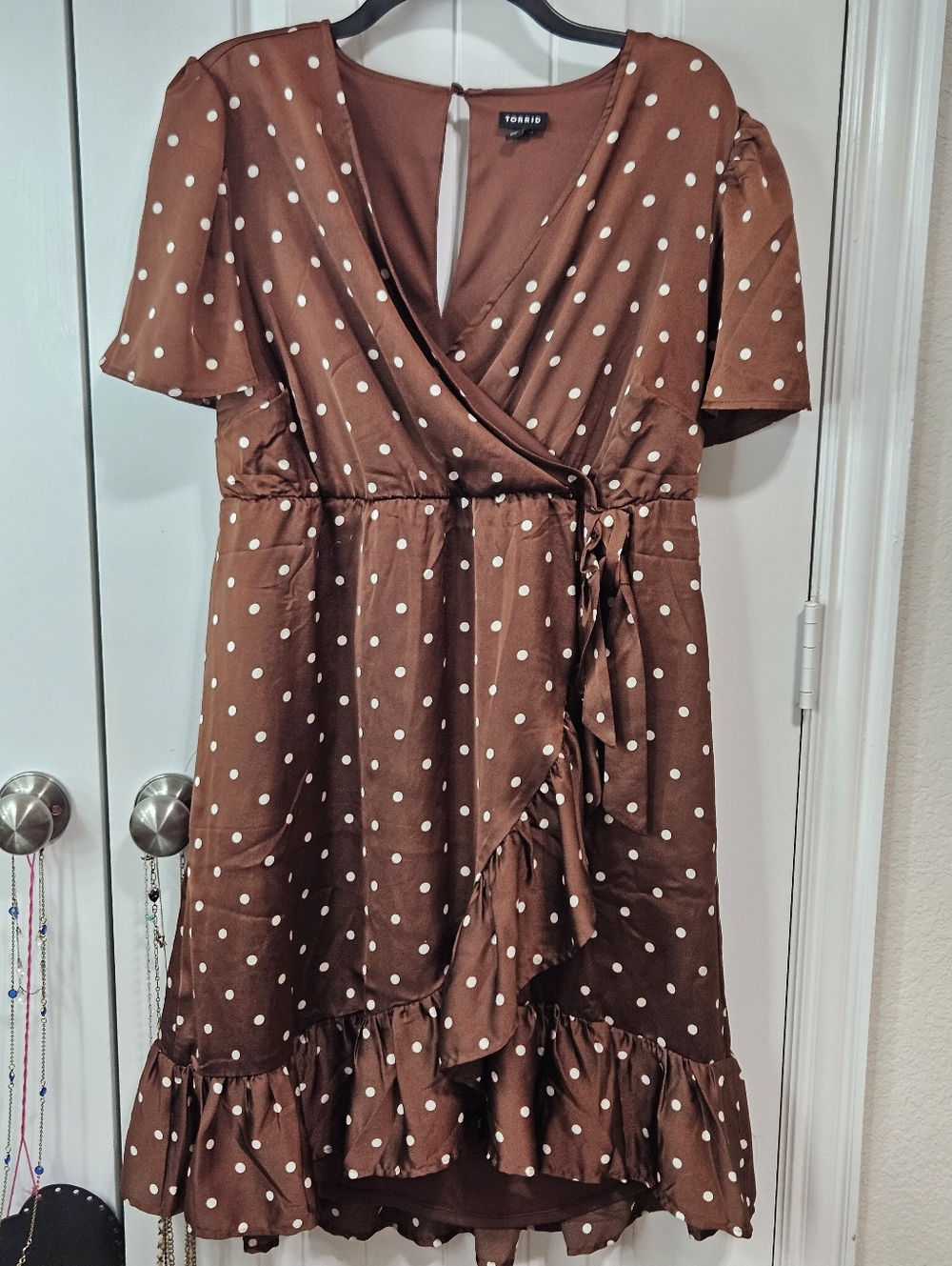 Polka Dot Wrap Ruffle Dress - Picture 13 of 13